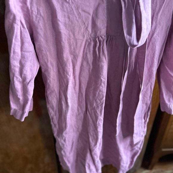 Linencloud linen lavender Tunic Midi dress 3/4 sleeve dress. - Picture 4 of 14